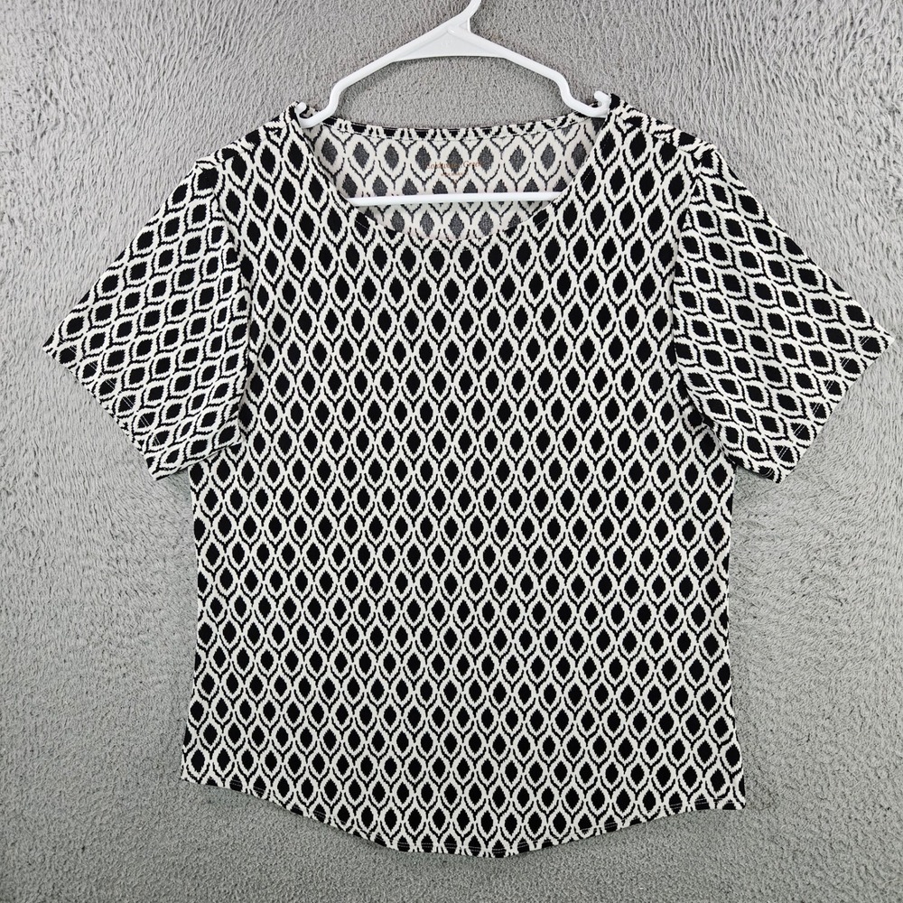 Coldwater Creek Womens Medium Black White Geometric Ikat Knit Short Sleeve Top
